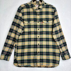 Levi's Relaxed Fit Plaid Flannel Shirt Yellow Black Green Mens Medium Western